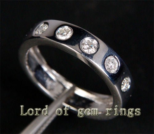 0.41ct.w Gypsy-Set Diamond Wedding Band Anniversary Ring 14K White Gold