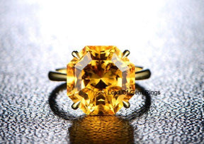10ct Solitaire Octagon Citrine Engagement Ring 14K Yellow Gold - Lord of Gem Rings