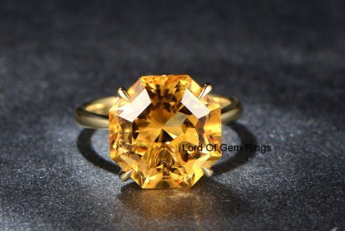 10ct Solitaire Octagon Citrine Engagement Ring 14K Yellow Gold - Lord of Gem Rings