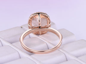 10x12mm Oval Prong Set Morganite Ring Pave Diamond 14K Rose Gold - Lord of Gem Rings