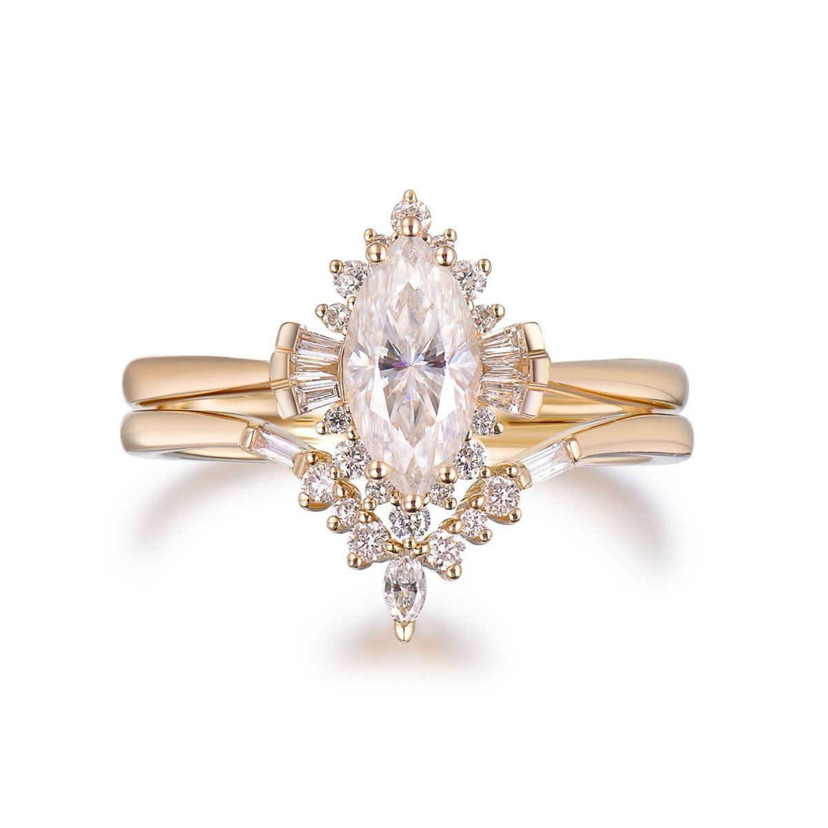 1.1ct Marquise Moissanite Engagement Contour Bridal Set 14K Yellow Gold - Lord of Gem Rings