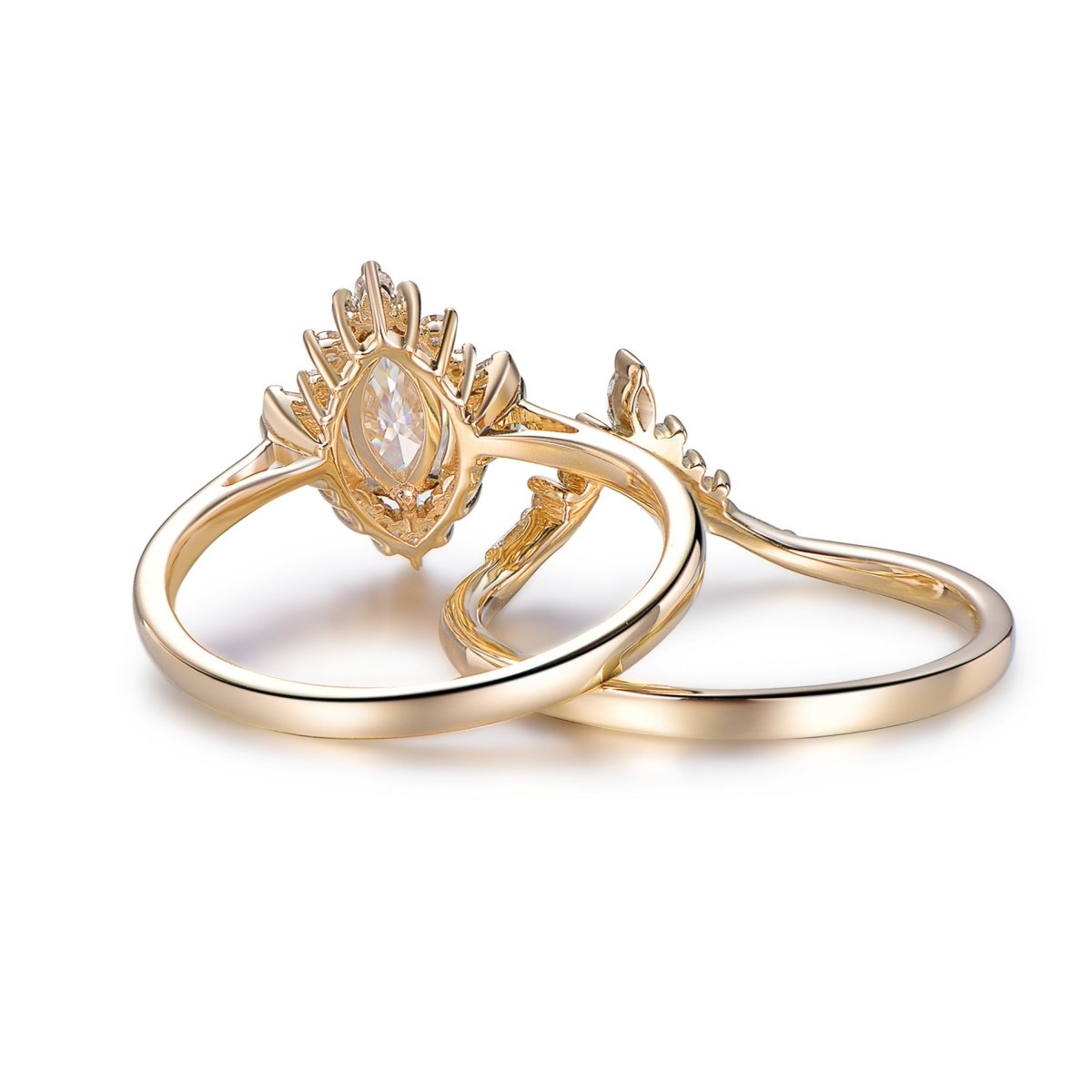 1.1ct Marquise Moissanite Engagement Contour Bridal Set 14K Yellow Gold - Lord of Gem Rings