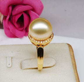 11mm South Sea Pearl .65CT Diamonds Engagement Ring in 14K Yellow Gold - Lord of Gem Rings