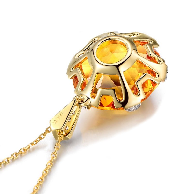 12.5ct Citrine Diamond Pendant 18k Yellow Gold - Lord of Gem Rings