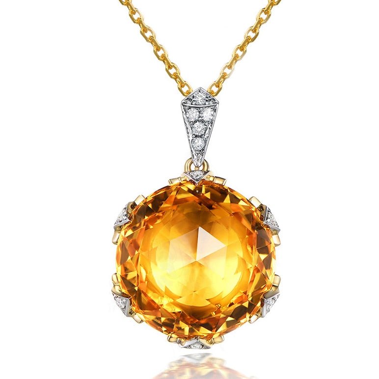 12.5ct Citrine Diamond Pendant 18k Yellow Gold - Lord of Gem Rings