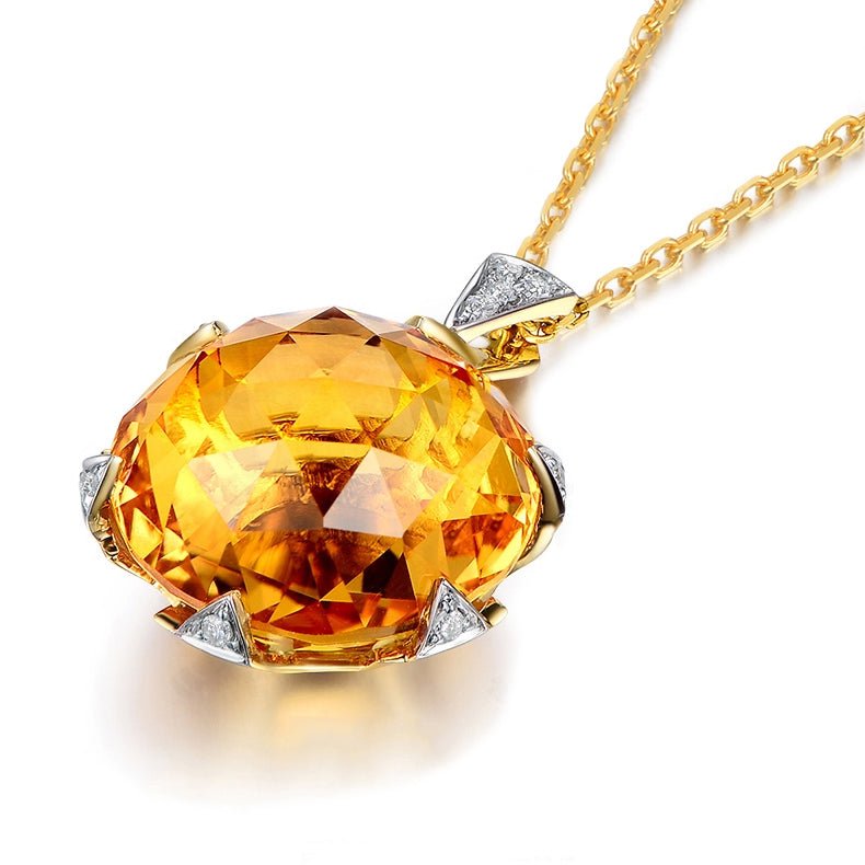 12.5ct Citrine Diamond Pendant 18k Yellow Gold - Lord of Gem Rings