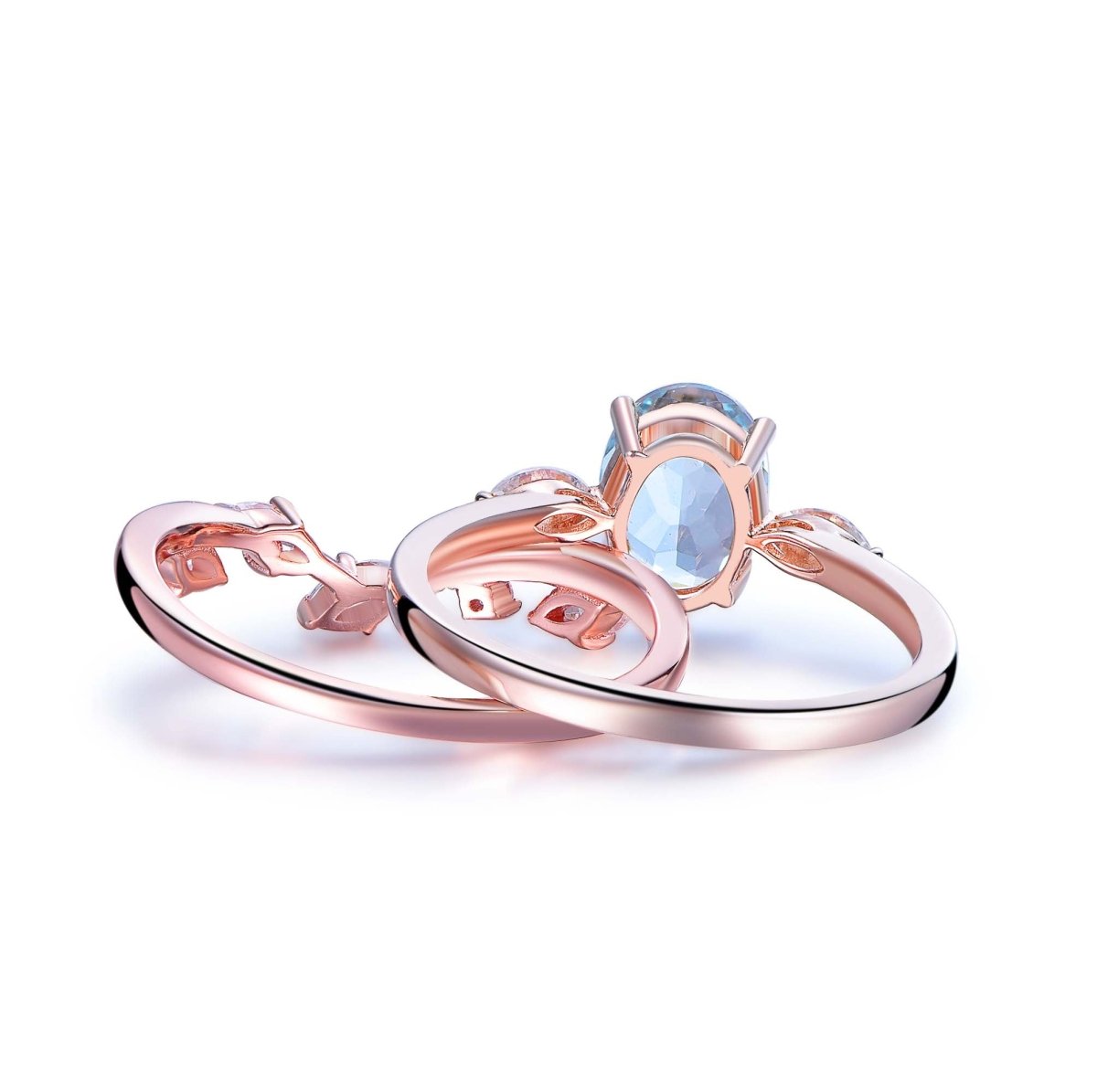 1.2ct Oval Aquamarine Engagement Vine Bridal Set 14K Gold/Silver - Lord of Gem Rings