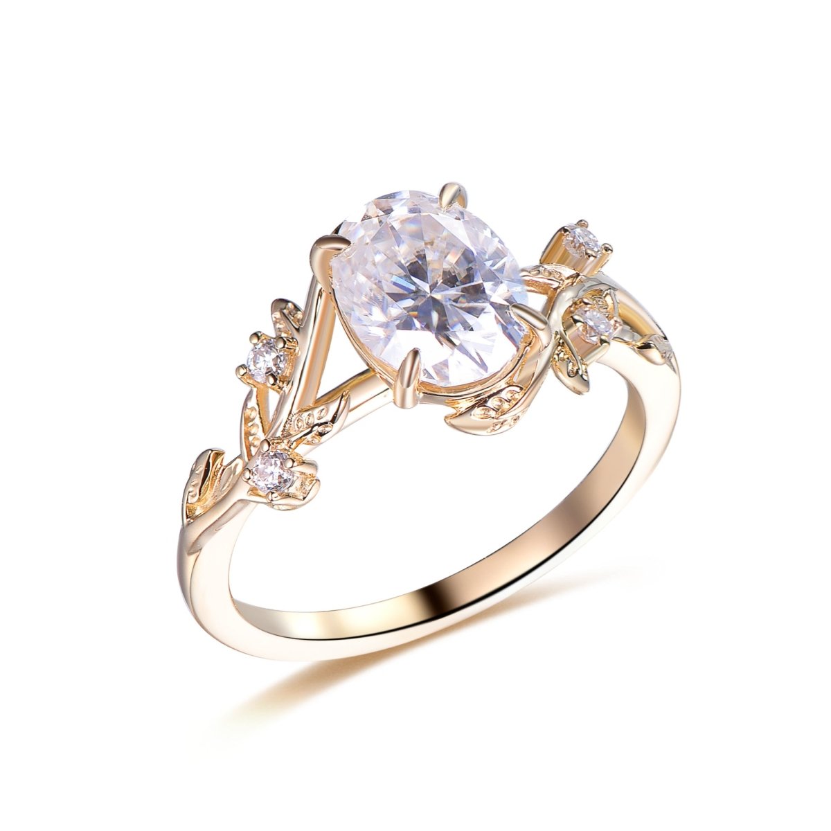Oval Moissanite Engagement Vine Ring 14K Yellow Gold LOGR