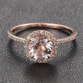 1.2ct Round Morganite Engagement Diamond Halo Accents 14K Rose Gold - Lord of Gem Rings
