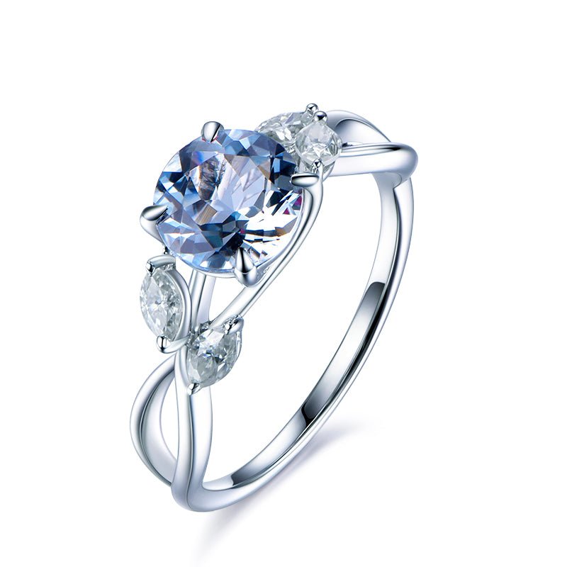 1.4ct Aquamarine Engagement Ring Leaf Ring 18K White Gold - Lord of Gem Rings