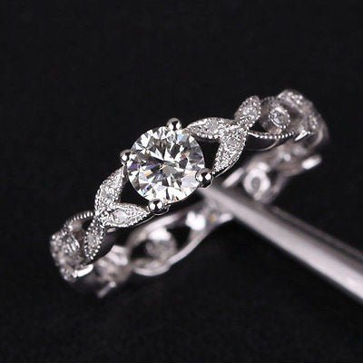 14K White Gold Antique Style Diamond Wedding Ring Engagement Ring (.75ct.tw.)
