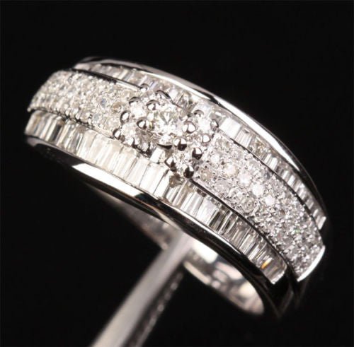14K White Gold Baguette & Pavé Diamond Wedding Ring Engagement Ring Brilliant Channel (1.41ct.tw.) - Lord of Gem Rings