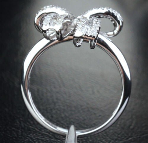14K White Gold Bowknot Baguette & Pavé Diamond Wedding Ring Engagement Ring (.85ct.tw ) - Lord of Gem Rings