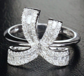 14K White Gold Bowknot Baguette & Pavé Diamond Wedding Ring Engagement Ring (.85ct.tw ) - Lord of Gem Rings