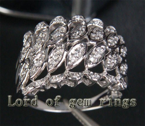 14K White Gold Double Row Marquise Pavé Diamond Wedding Ring Engagement Ring (.32ct.tw.) - Lord of Gem Rings