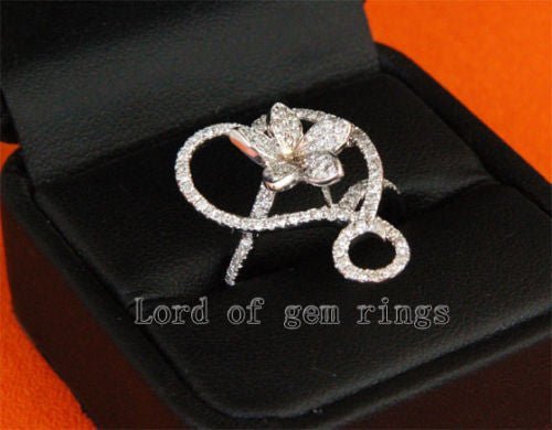 14K WHITE GOLD Unique Flower Pavé Diamond ENGAGEMENT Ring Wedding Ring (.52ct.tw.) - Lord of Gem Rings