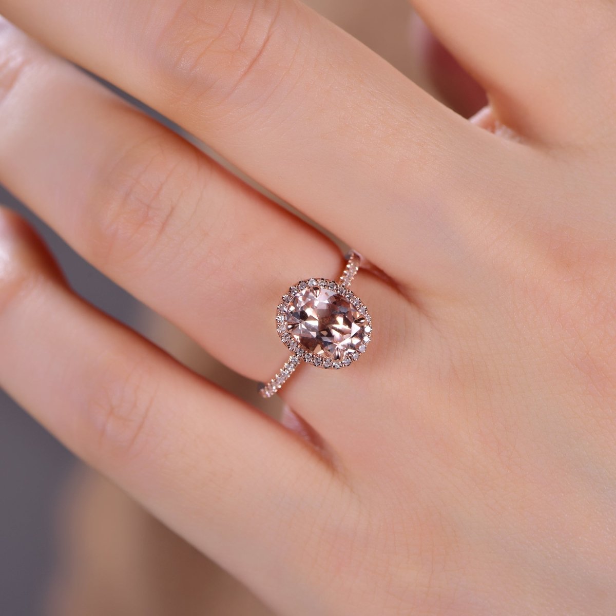 1.7ct Oval Morganite Engagement Ring Accents Diamond Halo - Lord of Gem Rings