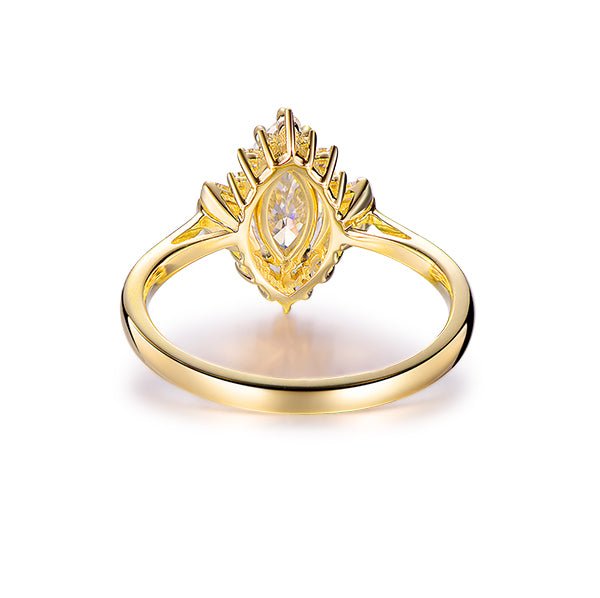 1ct Art Deco Marquise Moissanite & Diamond Engagement Ring in 14K Yellow Gold - Lord of Gem Rings