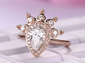 1ct Pear Moissanite Ring Diamond Tiara Halo - Lord of Gem Rings