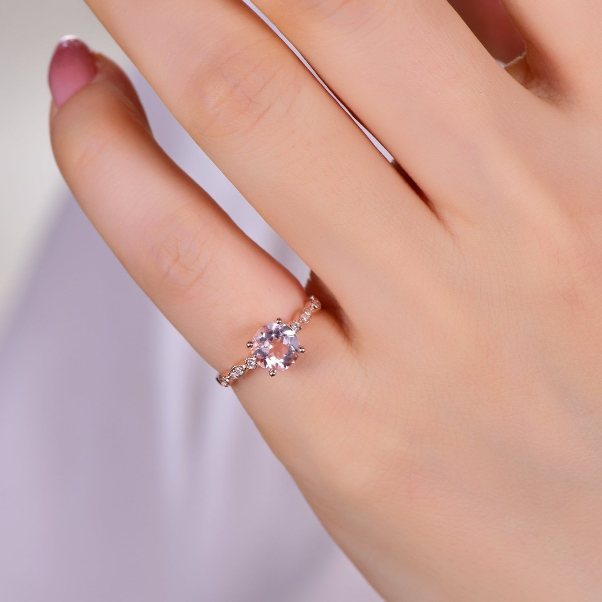 1ct Round Morganite Diamond Antique Art Deco Engagement Ring 14K Gold - Lord of Gem Rings