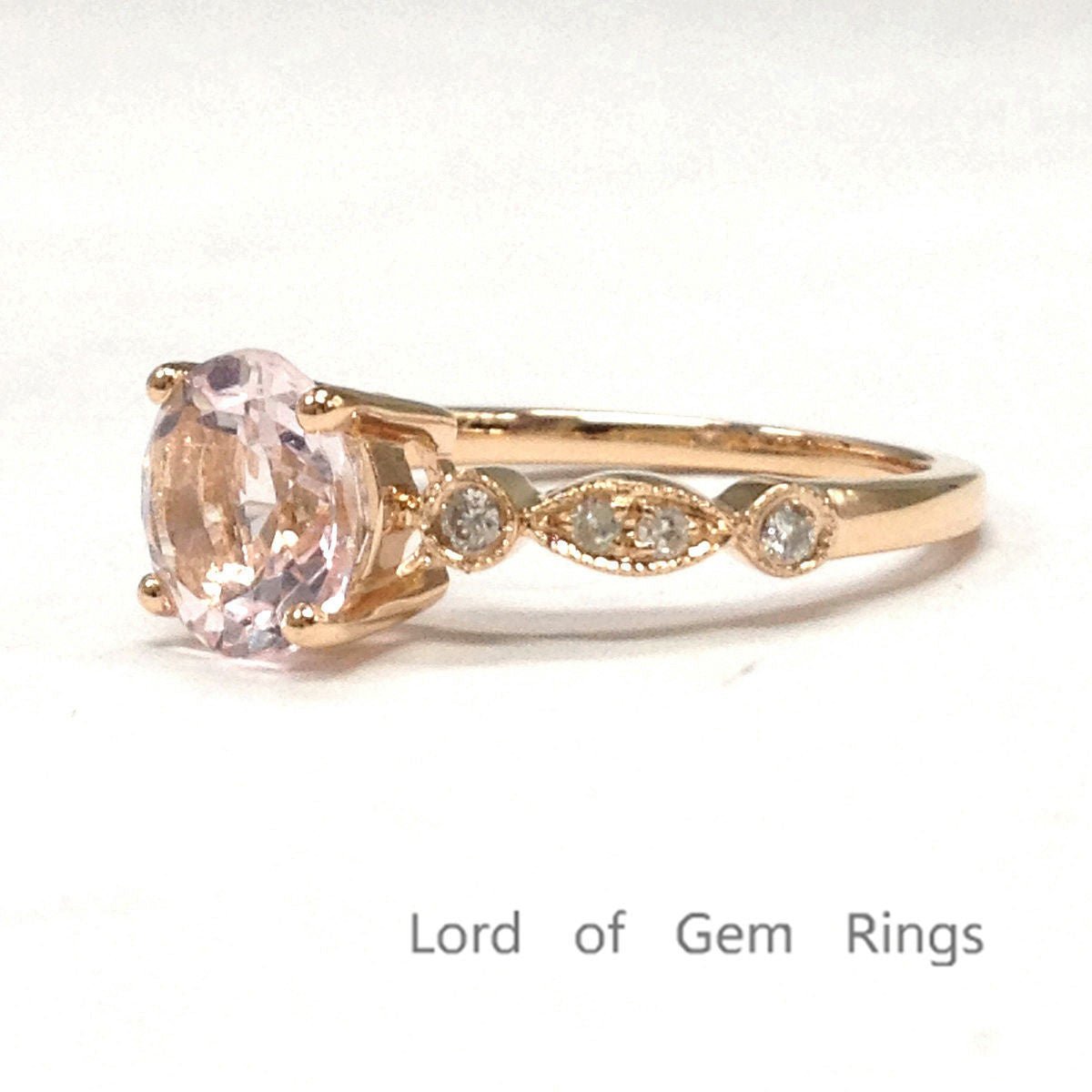 1ct Round Morganite Diamond Antique Art Deco Ring - Lord of Gem Rings