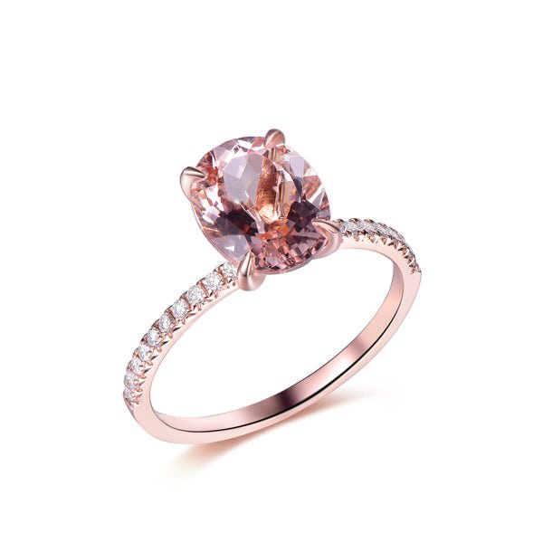 2.4ct Oval Morganite Diamond Ring 14K Rose Gold - Lord of Gem Rings
