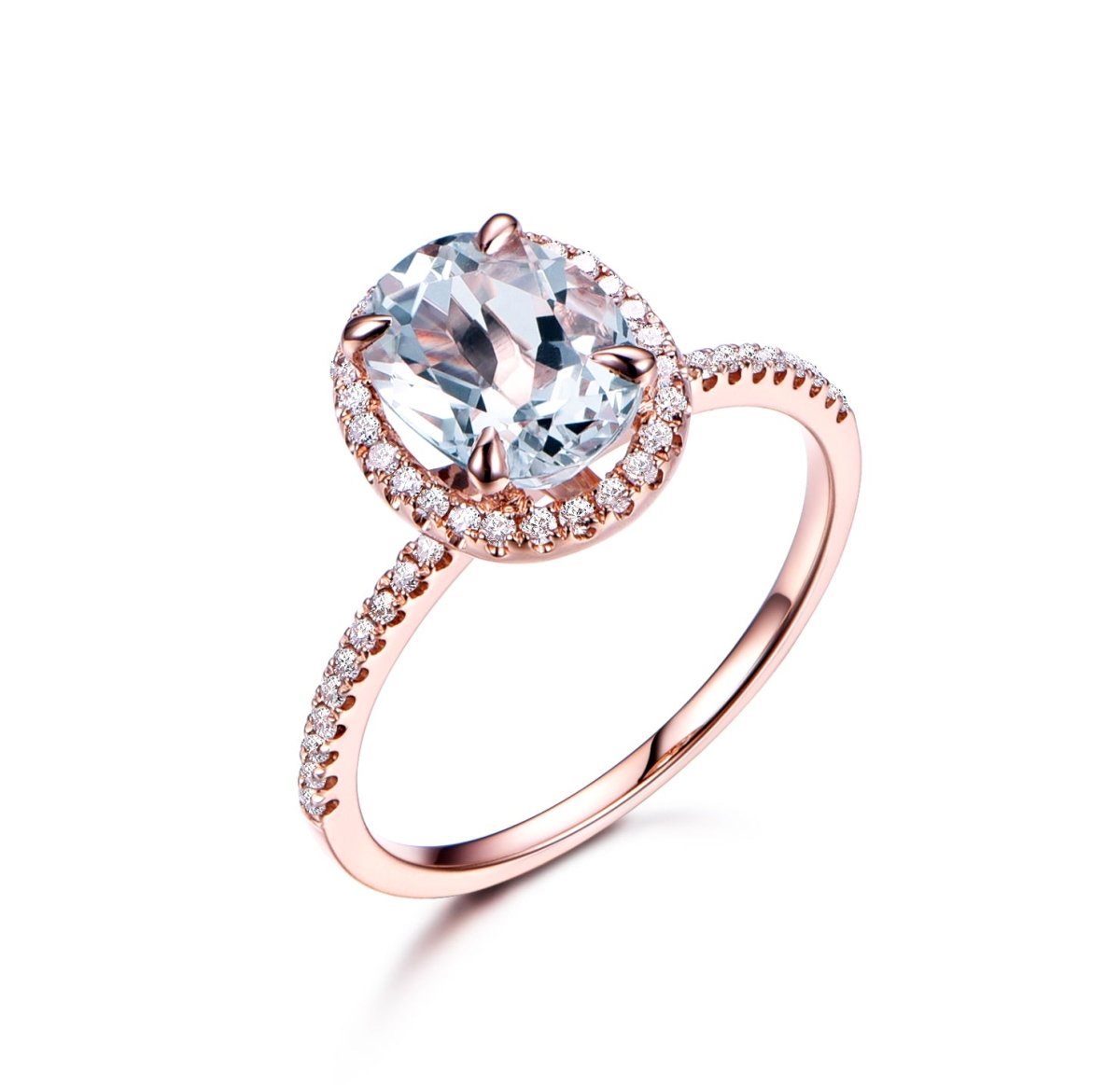 2.5ct Natural Oval Aquamarine Diamond Halo Ring 14K Rose Gold - Lord of Gem Rings