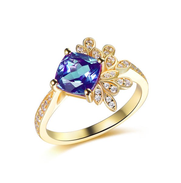 2ct Cushion Alexandrite Diamond Engagement Ring 14K Gold - Lord of Gem Rings