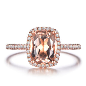 2ct Cushion Halo Oval Morganite Engagement Ring 14K Rose Gold - Lord of Gem Rings