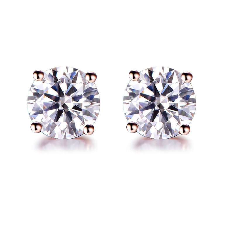 2CT Solitaire Moissanite Stud Earrings 14K Rose Gold - Lord of Gem Rings