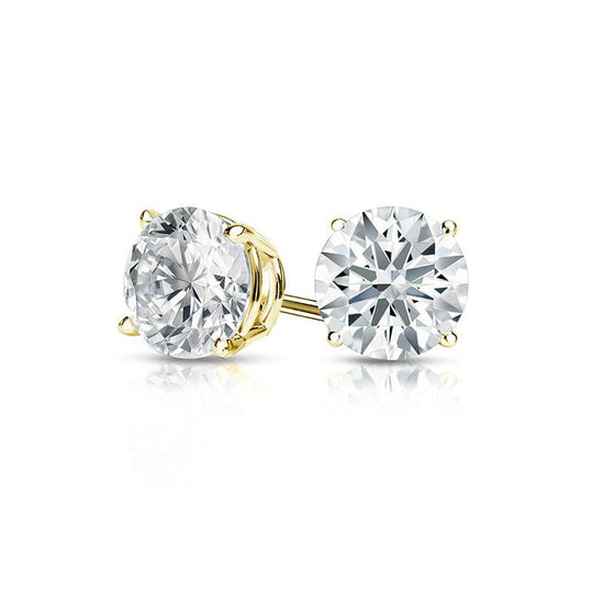 2CT Solitaire Moissanite Stud Earrings 14k Yellow Gold