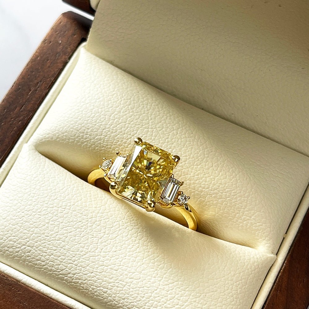 3 Carat Radiant Cut Moissanite Engagement Wedding Ring Set in 14K Gold - Elongé Nova - Lord of Gem Rings