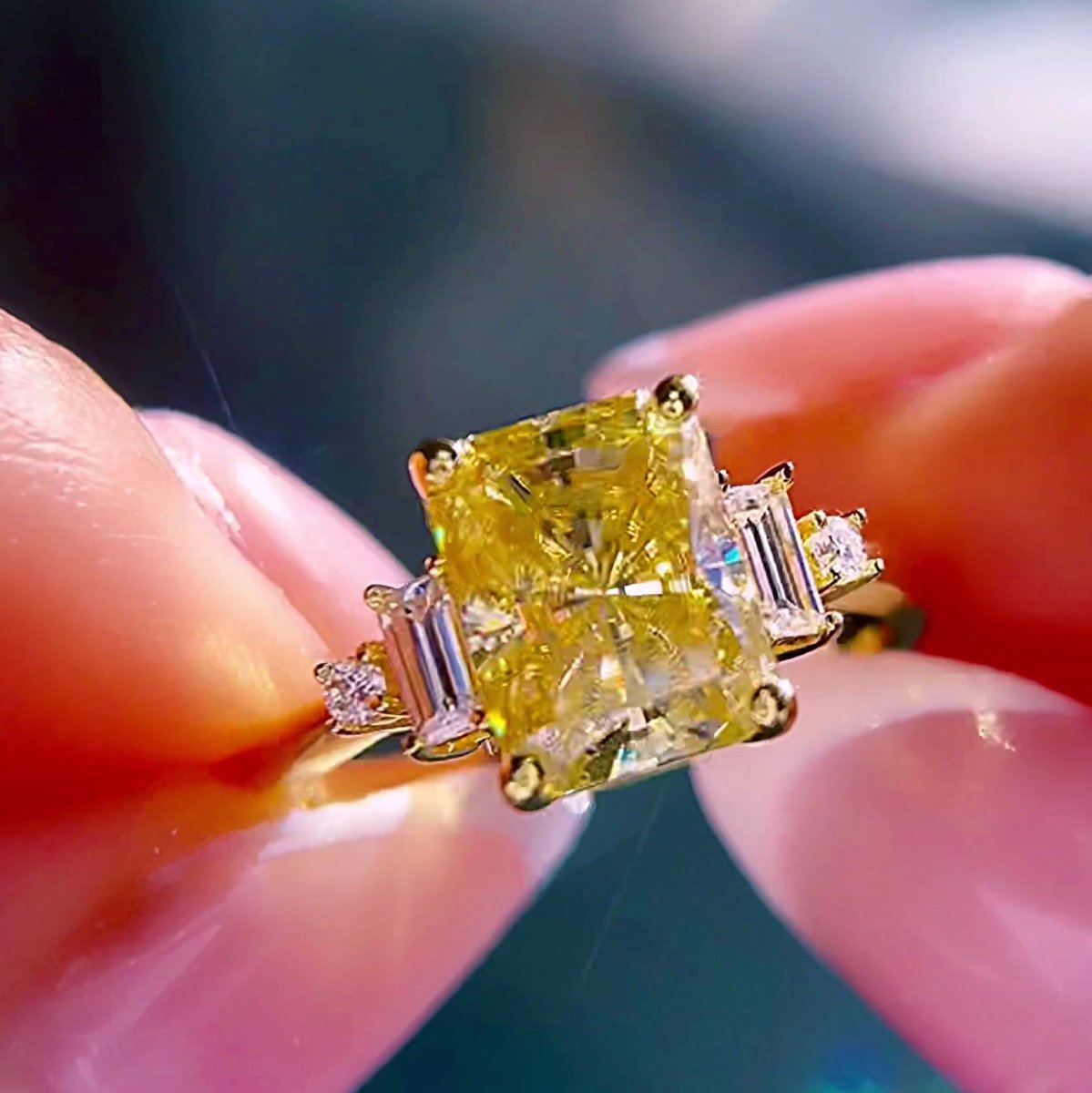 3 Carat Radiant Cut Moissanite Engagement Wedding Ring Set in 14K Gold - Elongé Nova - Lord of Gem Rings