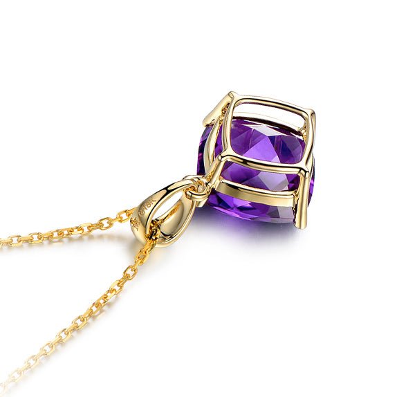 3.25ct Cushion Amethyst 18k Yellow Gold Necklace - Lord of Gem Rings