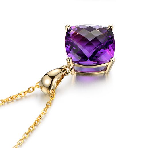 3.25ct Cushion Amethyst 18k Yellow Gold Necklace - Lord of Gem Rings