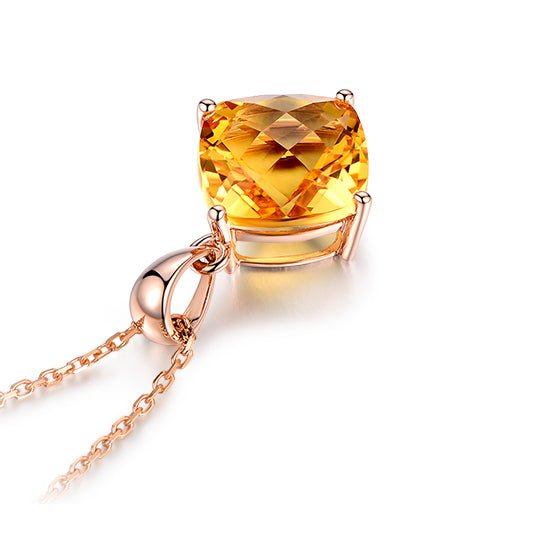 3.5ct Cushion Citrine 18k Rose Gold Necklace - Lord of Gem Rings