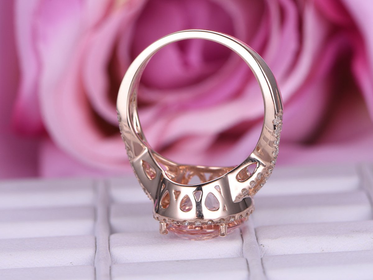 3.5ct Oval Morganite Infinite Love Ring Diamond Accents 14K Rose Gold - Lord of Gem Rings