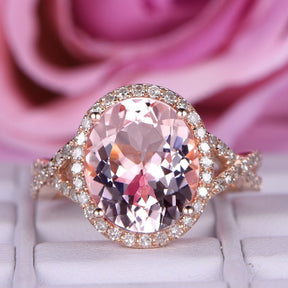 3.5ct Oval Morganite Infinite Love Ring Diamond Accents 14K Rose Gold - Lord of Gem Rings