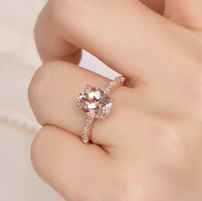 3ct Art Deco Oval Morganite Diamond Ring 14K Rose Gold - Lord of Gem Rings
