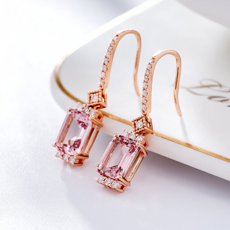 3ct Emerald Morganite Diamond Hook Earrings - Lord of Gem Rings