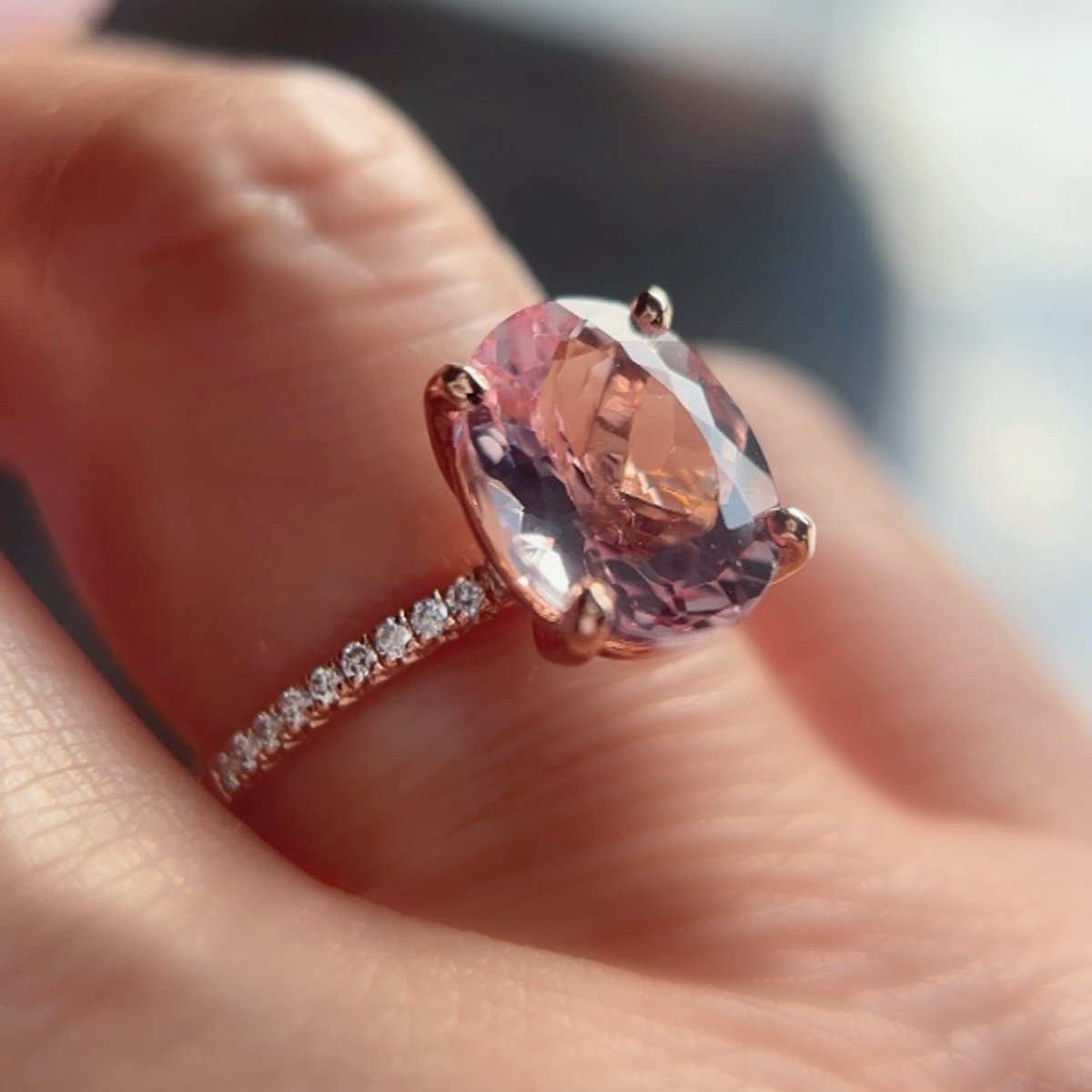 Oval Morganite Diamond Engagement Ring 14K Gold