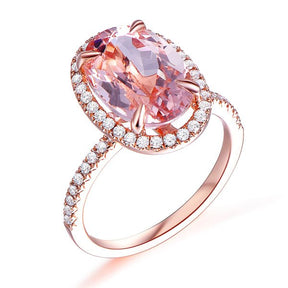 4ct Elongated Morganite Diamond Engagement Ring 14K Rose Gold - Lord of Gem Rings