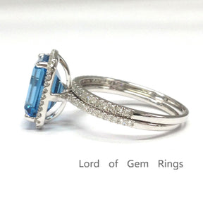 4ctw Emerald Cut Blue Topaz Diamond Bridal Set 14K White Gold - Lord of Gem Rings