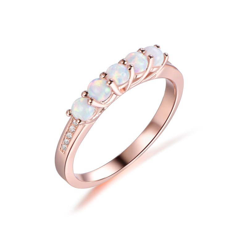 5-Stone Africa Opal Wedding Band Diamond Ring Rose Gold Ring LOGR