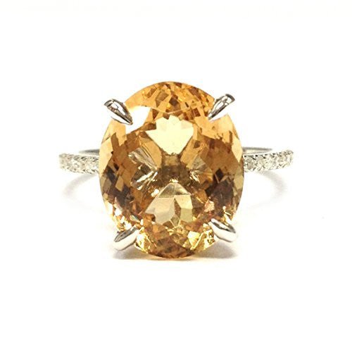 5ct Oval Citrine Diamond Engagement Ring 14K White Gold