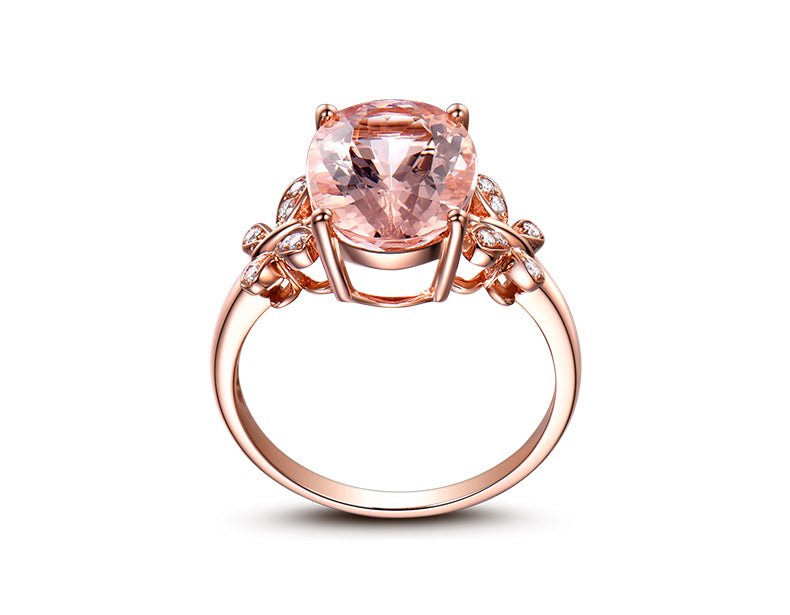 5ct Oval Morganite Diamond Butterfly Ring 18K Rose Gold - Lord of Gem Rings
