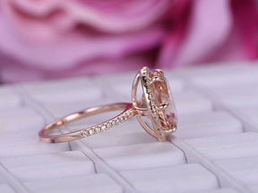 5ct Oval Morganite Ring Accents Diamond Halo - Lord of Gem Rings