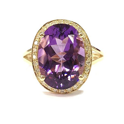 6ct Oval Purple Amethyst Diamond Halo Split Shank Ring 14K Yellow Gold - Lord of Gem Rings