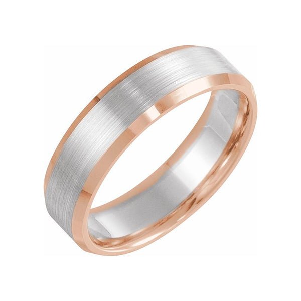 6mm Engravable 14K Two Tone Gold Beveled Edge Satin Finish Wedding Ring - Lord of Gem Rings