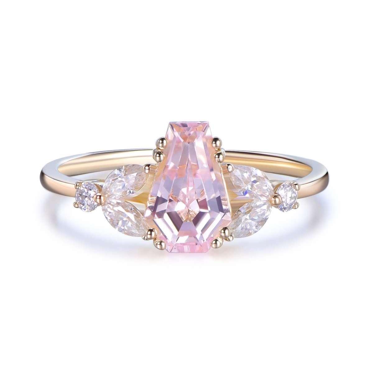 Coffin Cut pink Sapphire Engagement Leaf Ring, 14K Gold/Silver LOGR - Main Image